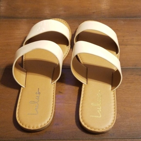 Lulus Time to Chill Nude Patent Slide Sandals - Picture 3 of 8